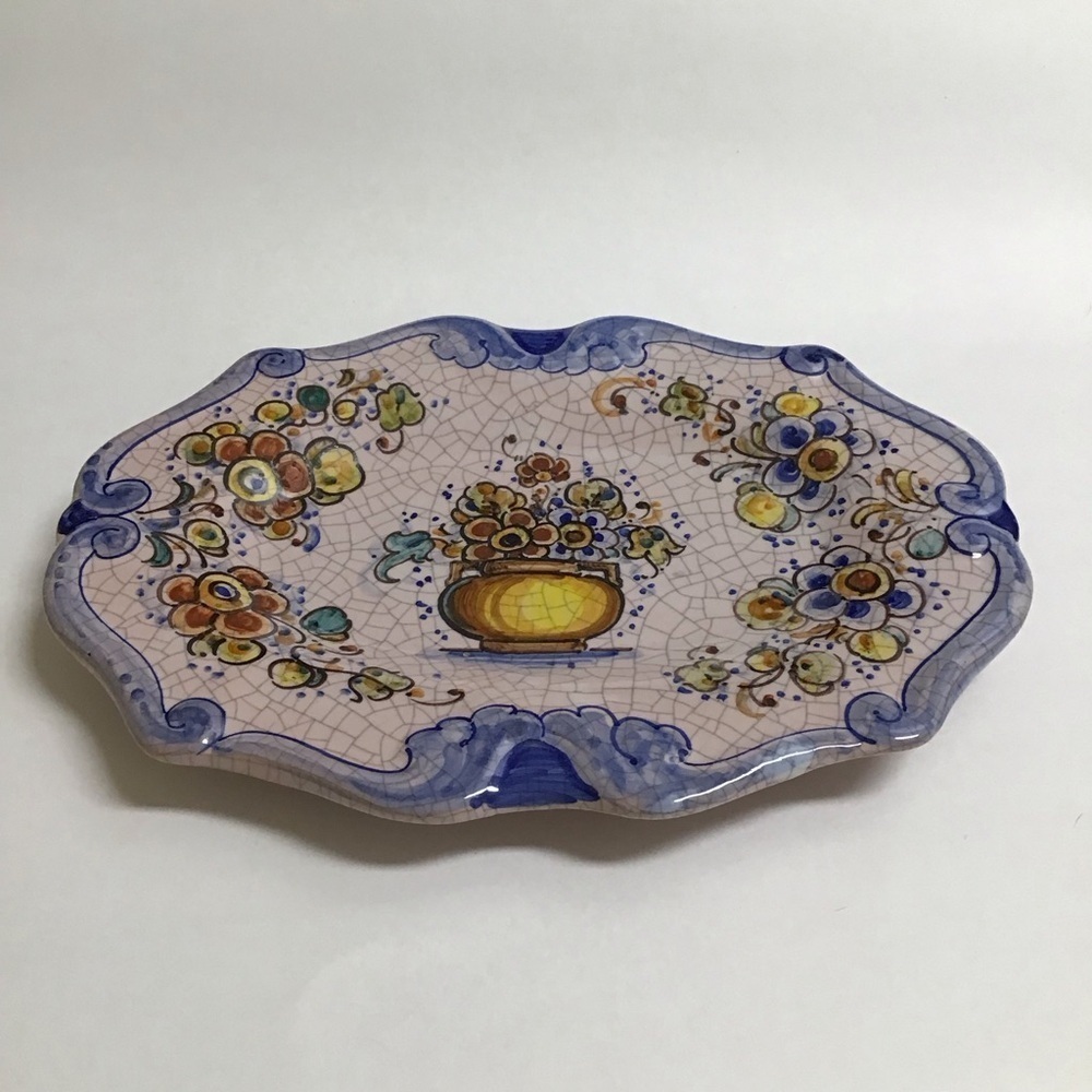 Lufeco Spain Crackle Plate 10.25” Pintado A Mano Hand Painted Floral Art Pottery - Picture 5 of 13